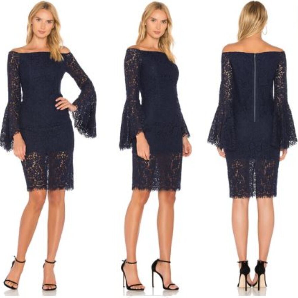 BARDOT NWT Solange Off-the-shoulder Lace Dress In Navy Women's Size S / 6